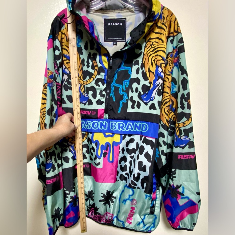 Reason Brand AOP AllOver Print Half-Zip Pullover Hooded Jacket Smiley Tiger RSN - Picture 11 of 14
